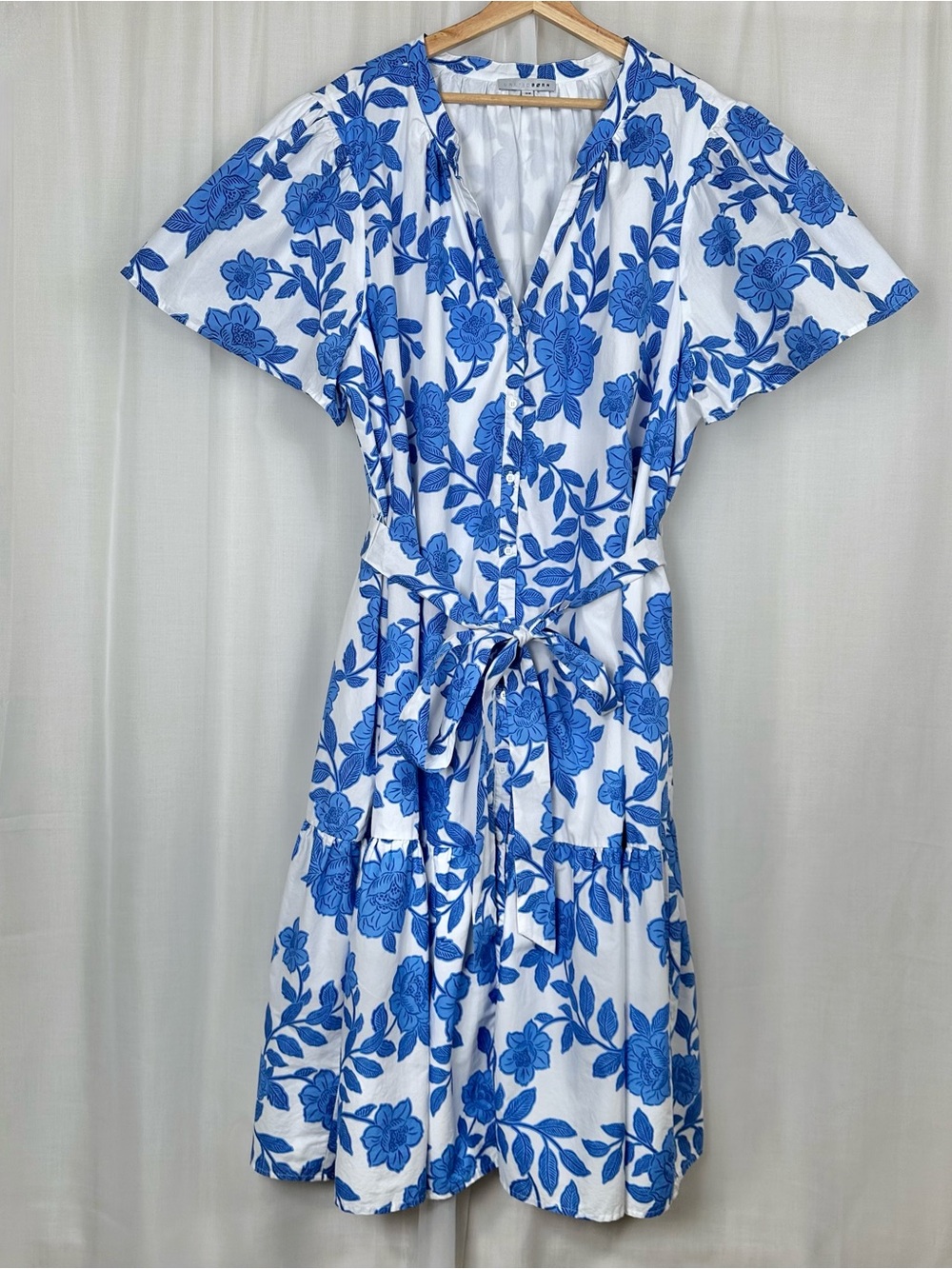 Baltic Born Lydie Button Midi Dress 3X Plus Floral Blue White Pockets Lined